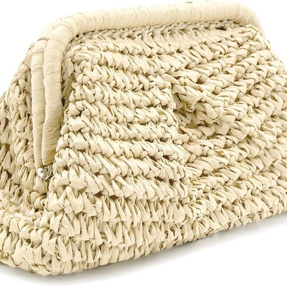 Straw Clutch Purse Woven Beach Handbag Crossbody Bag for Women Small Compact - Picture 1 of 6